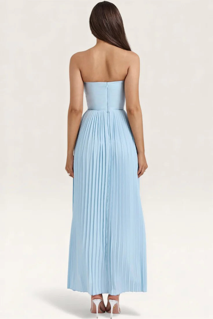Romantic Sky Blue Strapless Pleated Maxi Dress with Sweetheart Neckline: Prom Dress