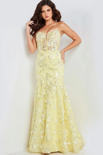 Romantic Yellow Mermaid Sweetheart Sleeveless Sheer-Back Floor-Length Sequin Prom Dress