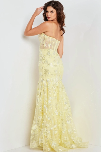 Romantic Yellow Mermaid Sweetheart Sleeveless Sheer-Back Floor-Length Sequin Prom Dress