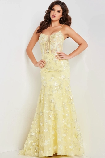 Romantic Yellow Mermaid Sweetheart Sleeveless Sheer-Back Floor-Length Sequin Prom Dress