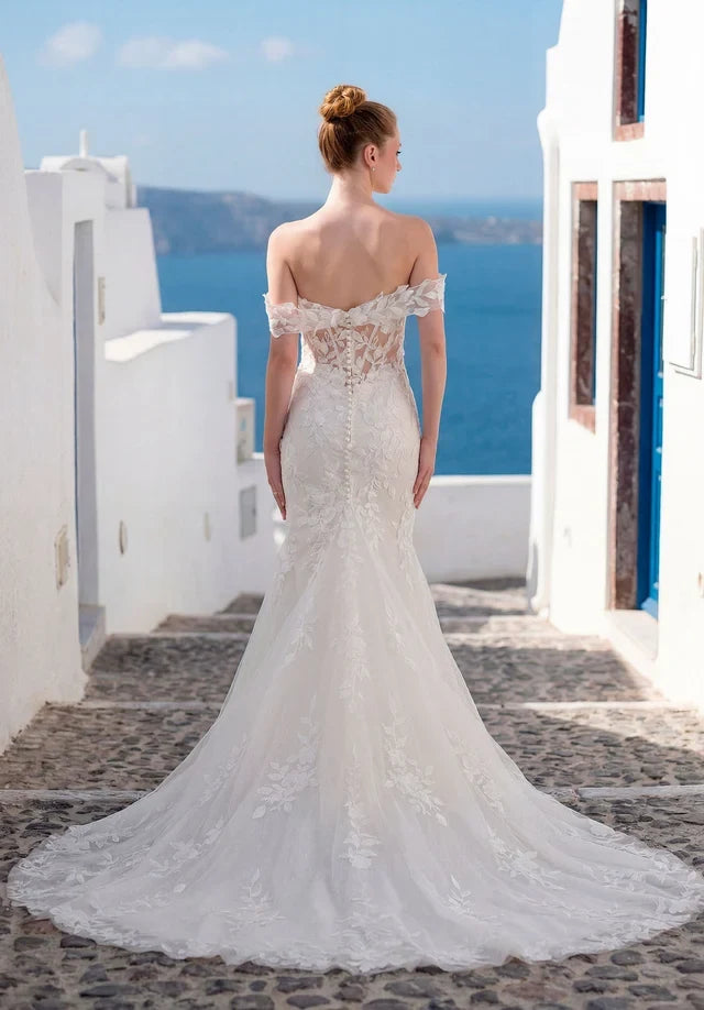 Romantic Mermaid Sweetheart Sleeveless Floral Backless Ivory Long Wedding Dresses Gown