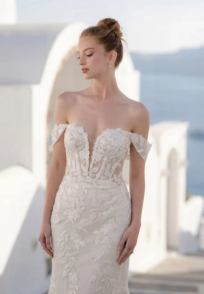 Romantic Mermaid Sweetheart Sleeveless Floral Backless Ivory Long Wedding Dresses Gown