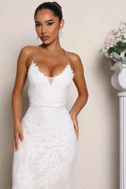 Romantic mermaid v-neck spaghetti strap cross back train evening dress