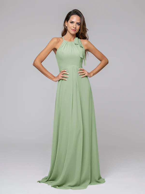 Koutun A Line Halter Chiffon Bridesmaid Dresses With Bow