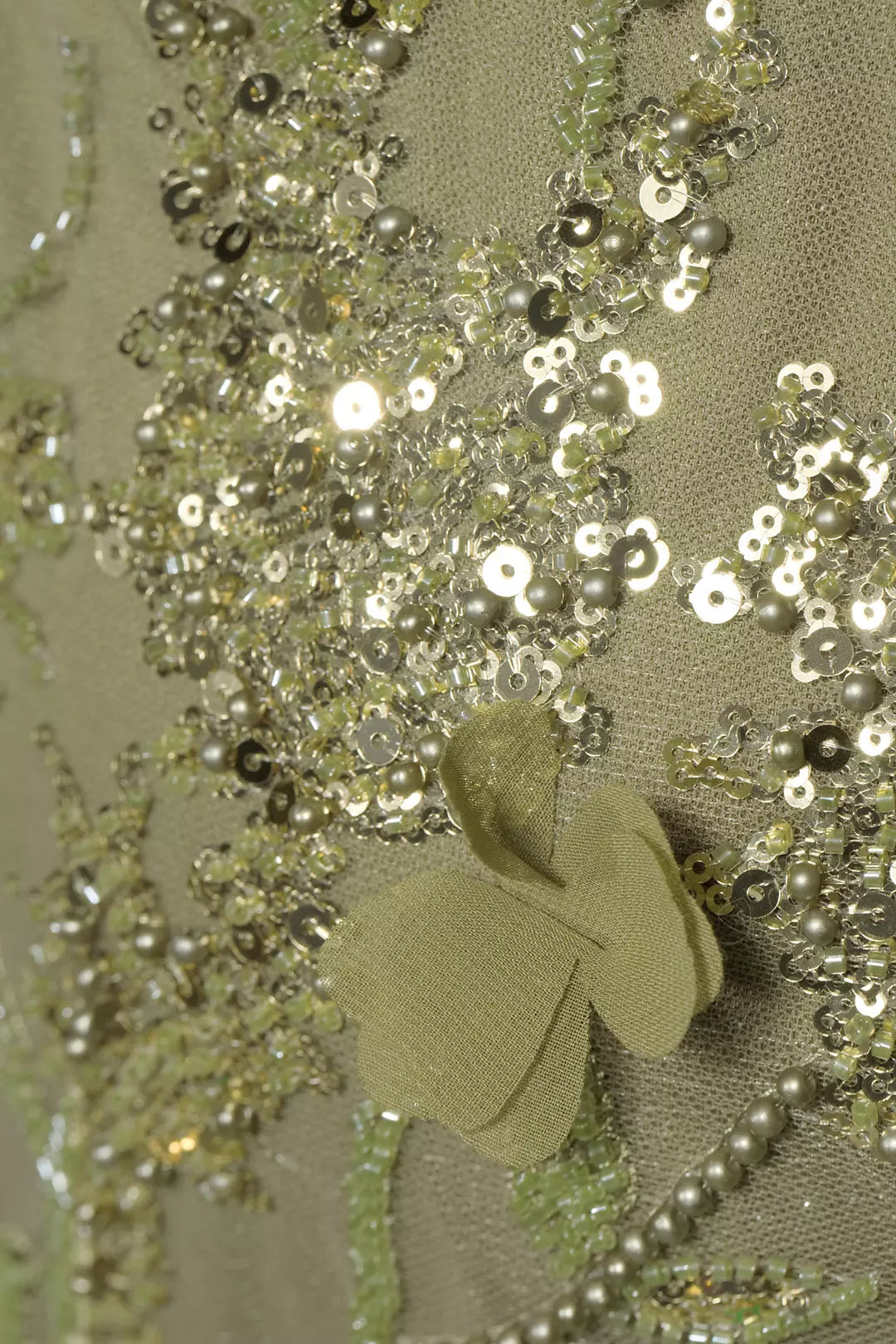Sage Green Maxi Dresses with 3D Floral Embroidery Sequin Beading and Crisscross Back Tie