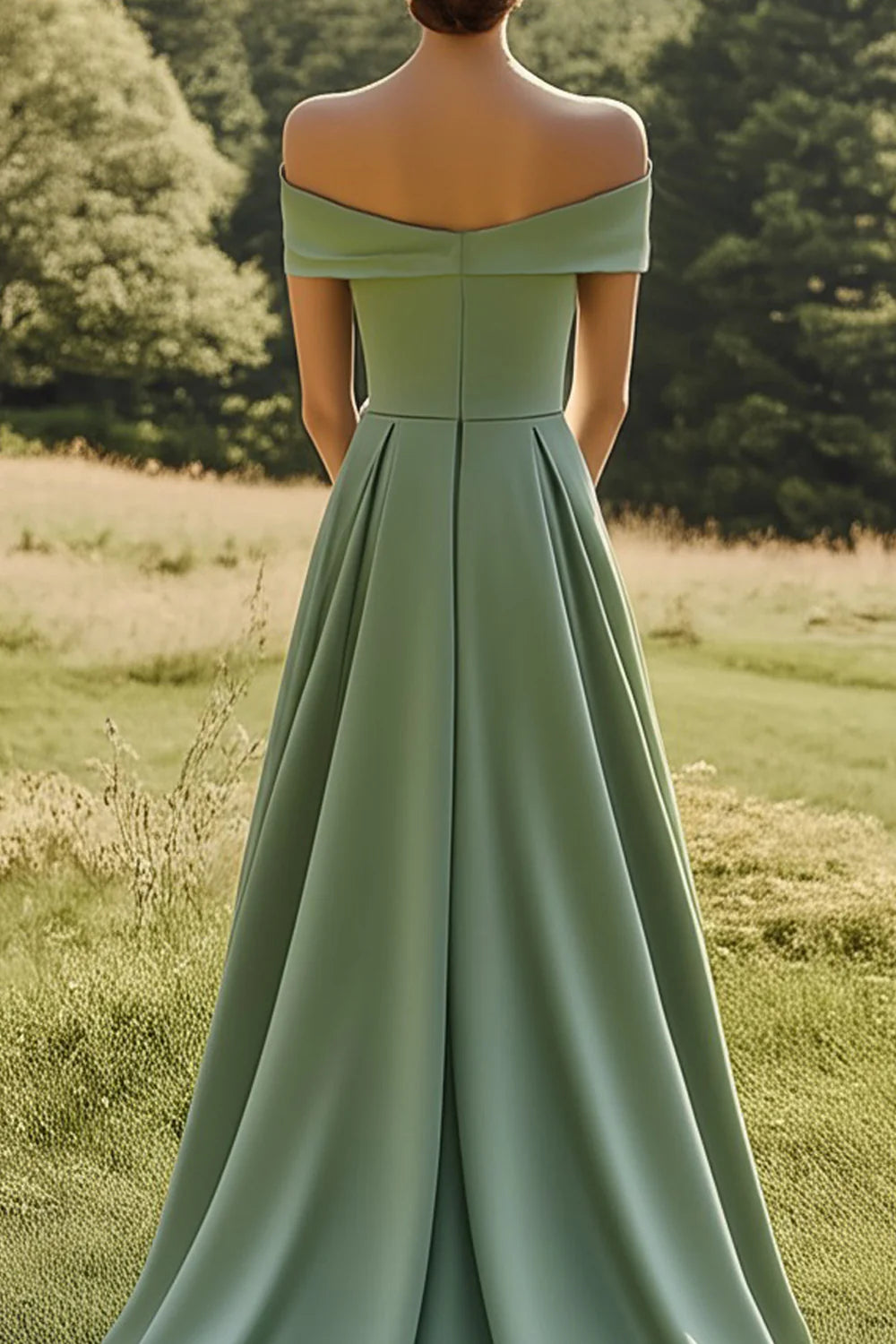 Sage Green Off The Shoulder Prom Dress With Draped Bodice And High Low A Line Skirt For Formal Evening Party