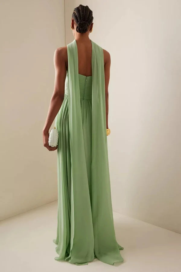 Sage Green Strapless Prom Dress With Bow Detail Scarf Neckline And Chiffon A Line Formal Prom Dress