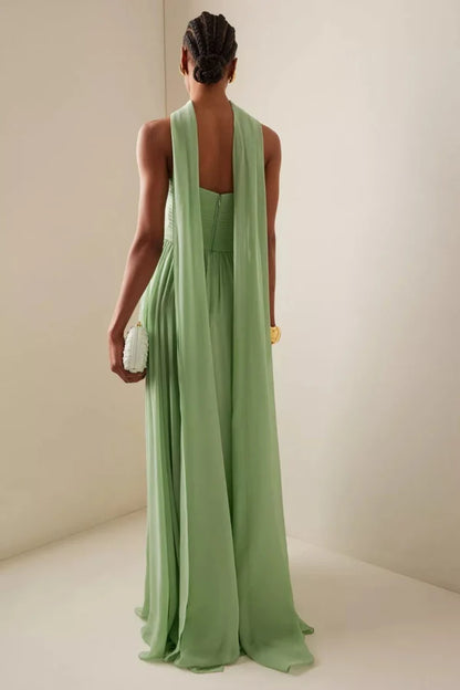 Sage Green Strapless Prom Dress With Bow Detail Scarf Neckline And Chiffon A Line Formal Prom Dress