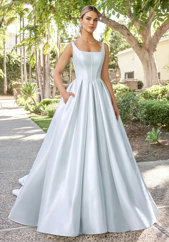 Satin Square Neck Ballgown Lace Up Back Wedding Dress