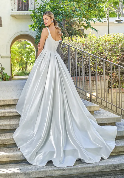 Satin Square Neck Ballgown Lace Up Back Wedding Dress
