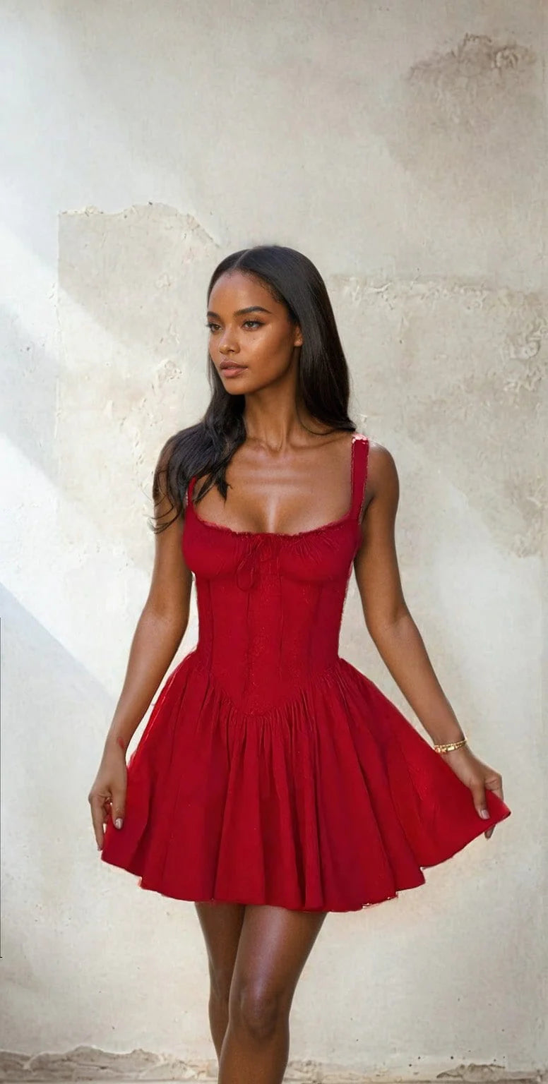Patchwork V-neck sleeveless mini bodycon dress on a model.