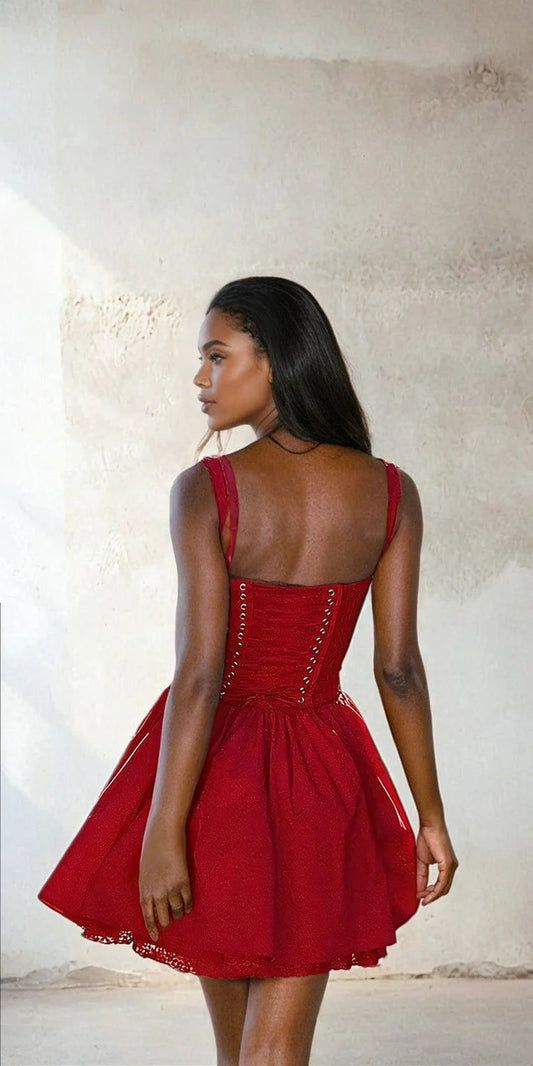 Back of patchwork V-neck mini bodycon dress on a model.
