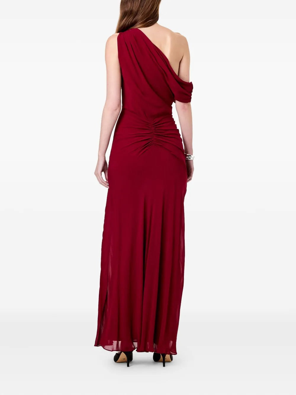 Sleek Burgundy One-Shoulder Ruched Prom Dress