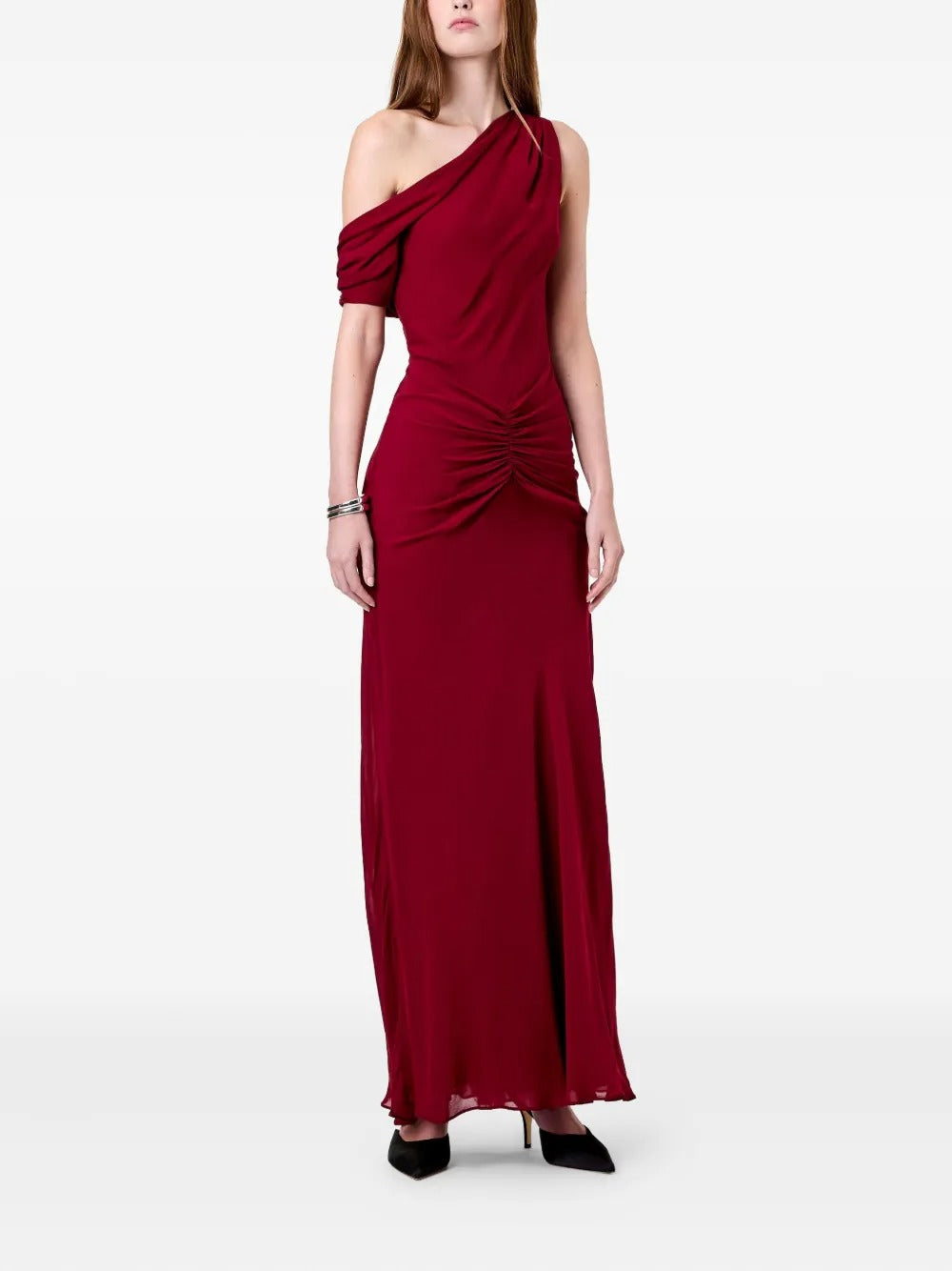 Sleek Burgundy One-Shoulder Ruched Prom Dress