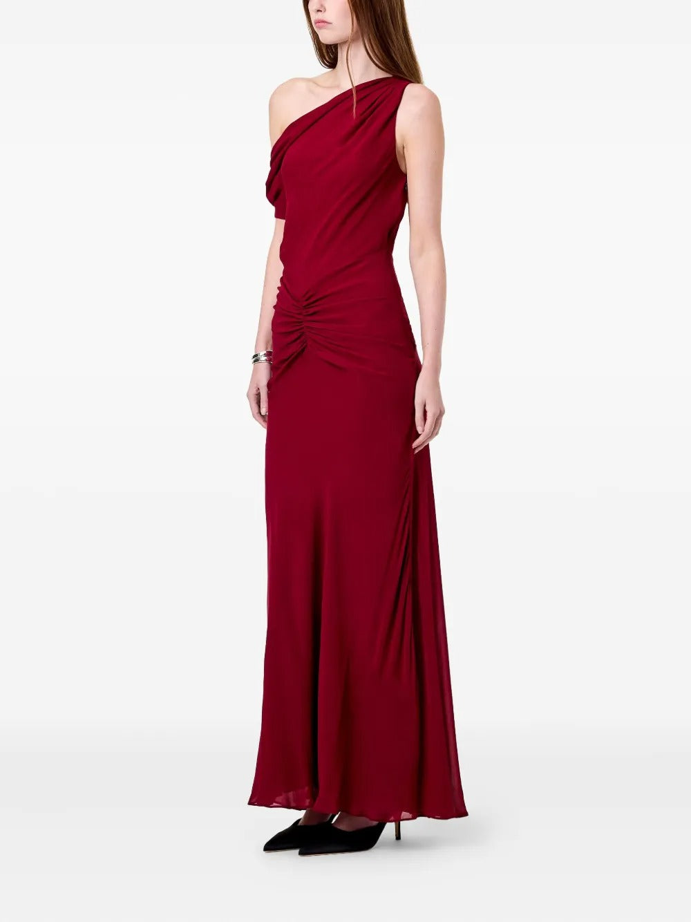 Sleek Burgundy One-Shoulder Ruched Prom Dress
