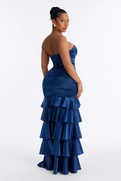 Slim strapless sweetheart corset open back maxi evening dress