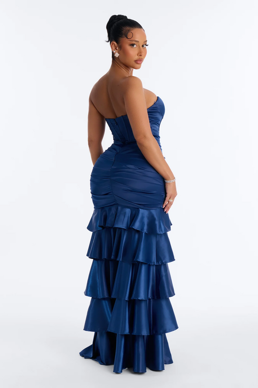 Slim strapless sweetheart corset open back maxi evening dress