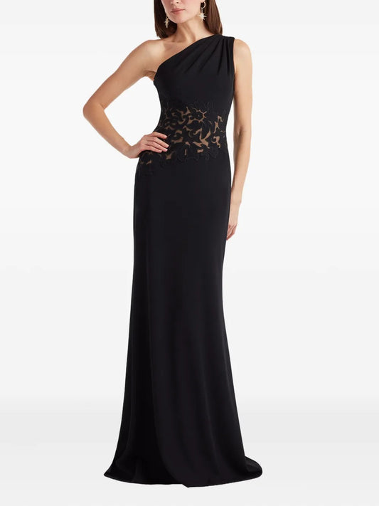 Sophisticated Black One-Shoulder Lace Cutout Prom Dress