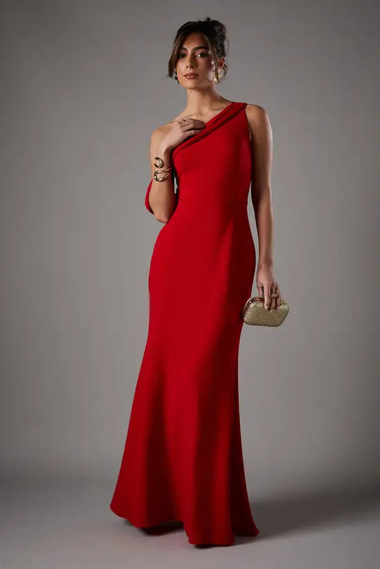 Sophisticated Emerald Green One-Shoulder Mermaid Gown with Asymmetric Ruffle Detail, Prom Dress