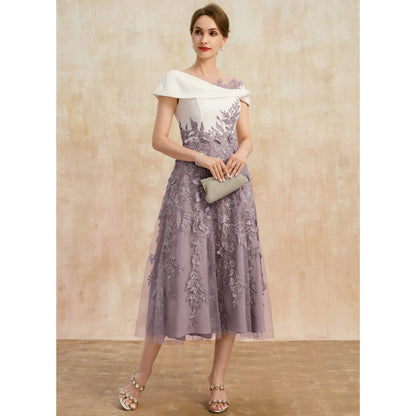Sophisticated A-Line Off-Shoulder Embroidered Chic Lavender Midi Mother of the Bride Dress