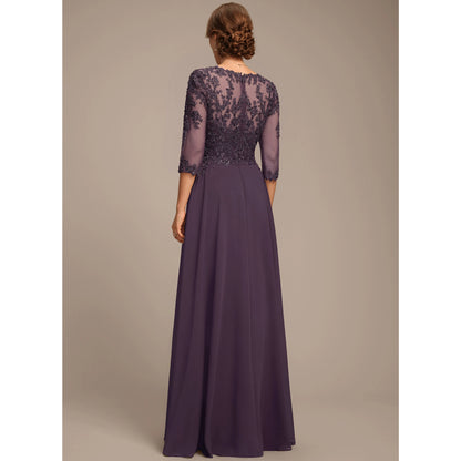 Sophisticated A-Line Sweetheart Three-Quarter Sleeve Beaded Plum Floor-Length Mother of the Bride Gown