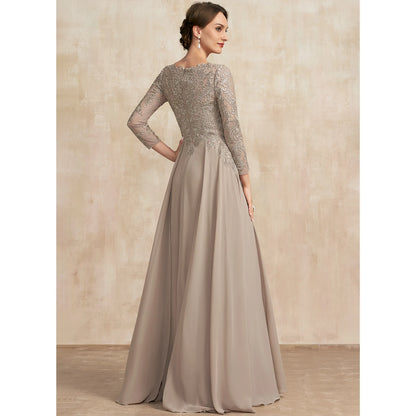 Sophisticated A-Line V-Neck Long Sleeve Embroidered Dusty Taupe Mother of the Bride Gown