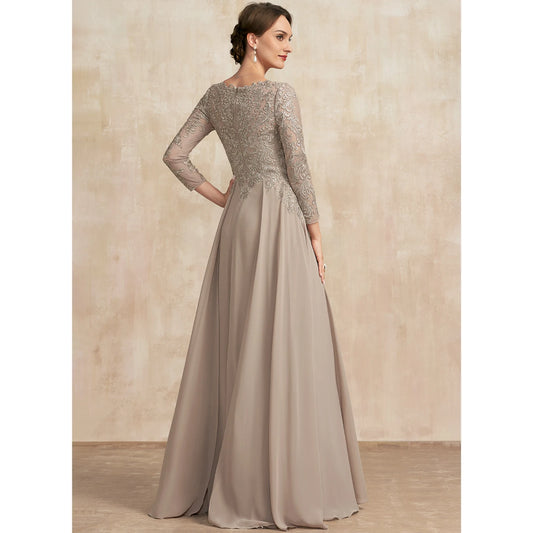 Sophisticated A-Line V-Neck Long Sleeve Embroidered Dusty Taupe Mother of the Bride Gown