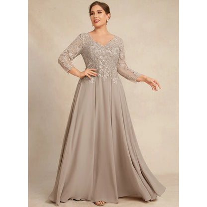 Sophisticated A-Line V-Neck Long Sleeve Embroidered Dusty Taupe Mother of the Bride Gown