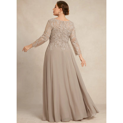 Sophisticated A-Line V-Neck Long Sleeve Embroidered Dusty Taupe Mother of the Bride Gown