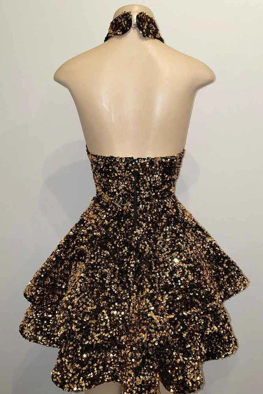 Sparkling glitter A-line short homecoming dress.