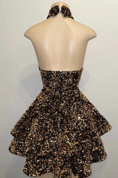 Sparkling glitter A-line short homecoming dress.