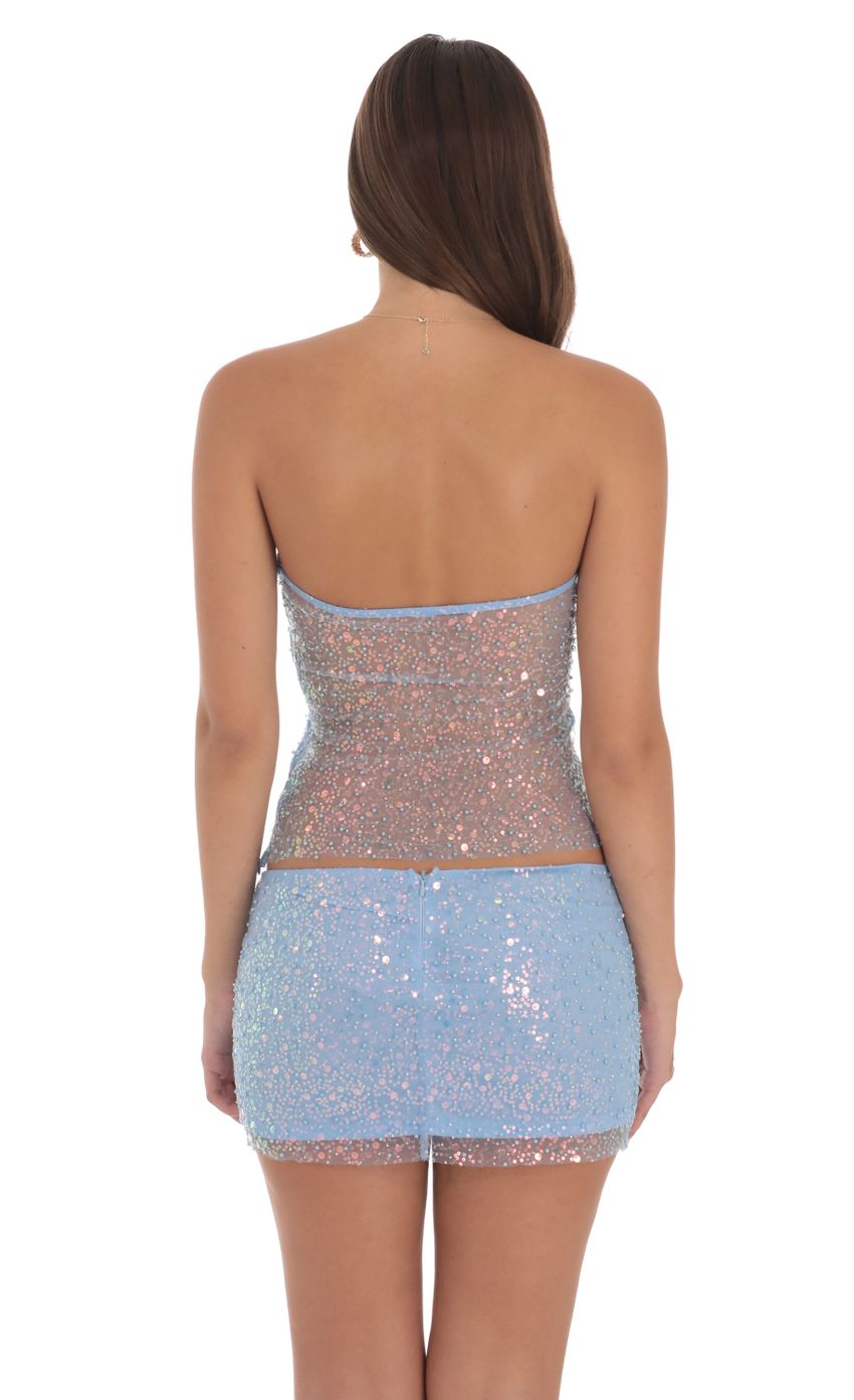 Back view of a sequin beaded two-piece homecoming dress, showcasing intricate beadwork and design.