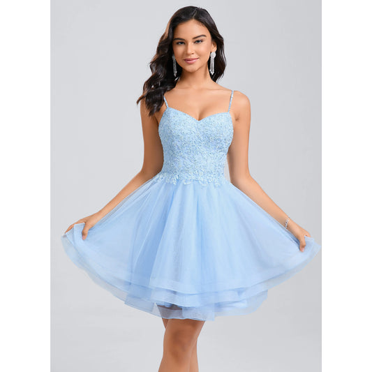Sparkling A-Line Sweetheart Sleeveless Beaded Light Blue Short Homecoming Dress