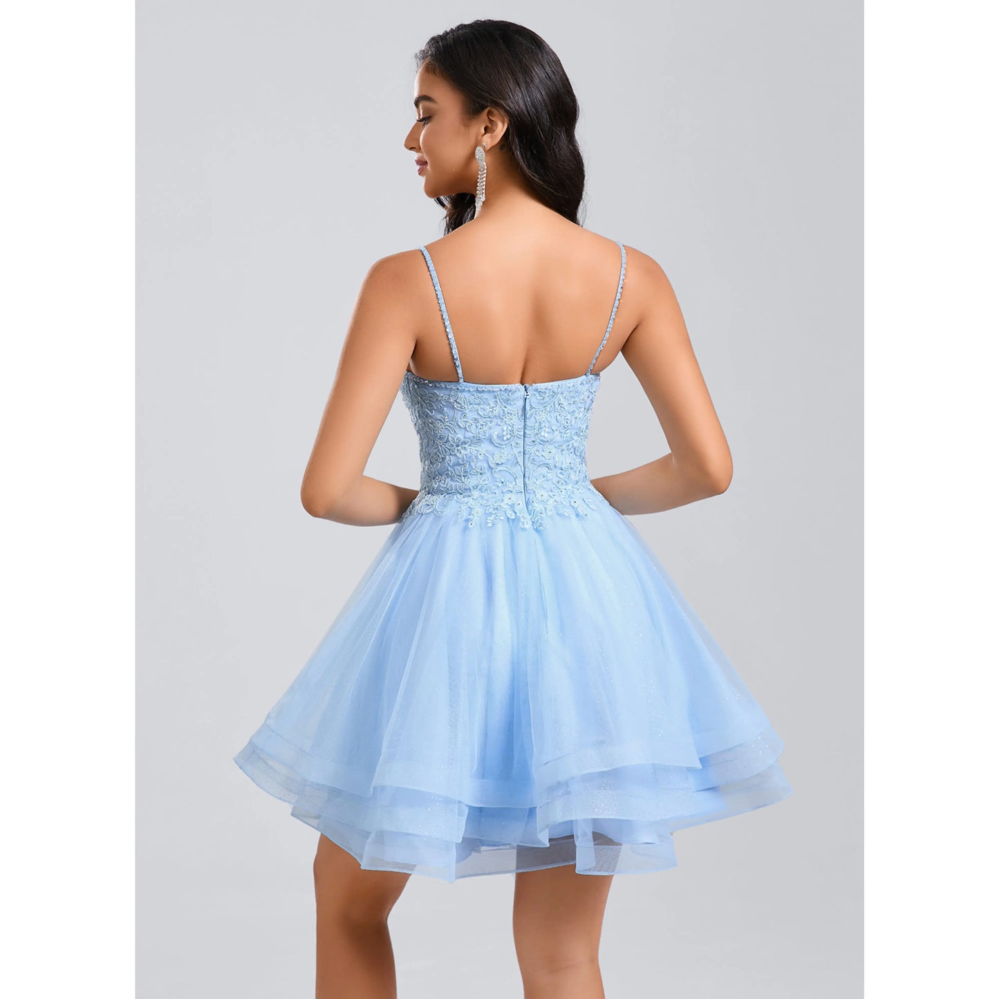Sparkling A-Line Sweetheart Sleeveless Embroidered Light Blue Short Homecoming Dress