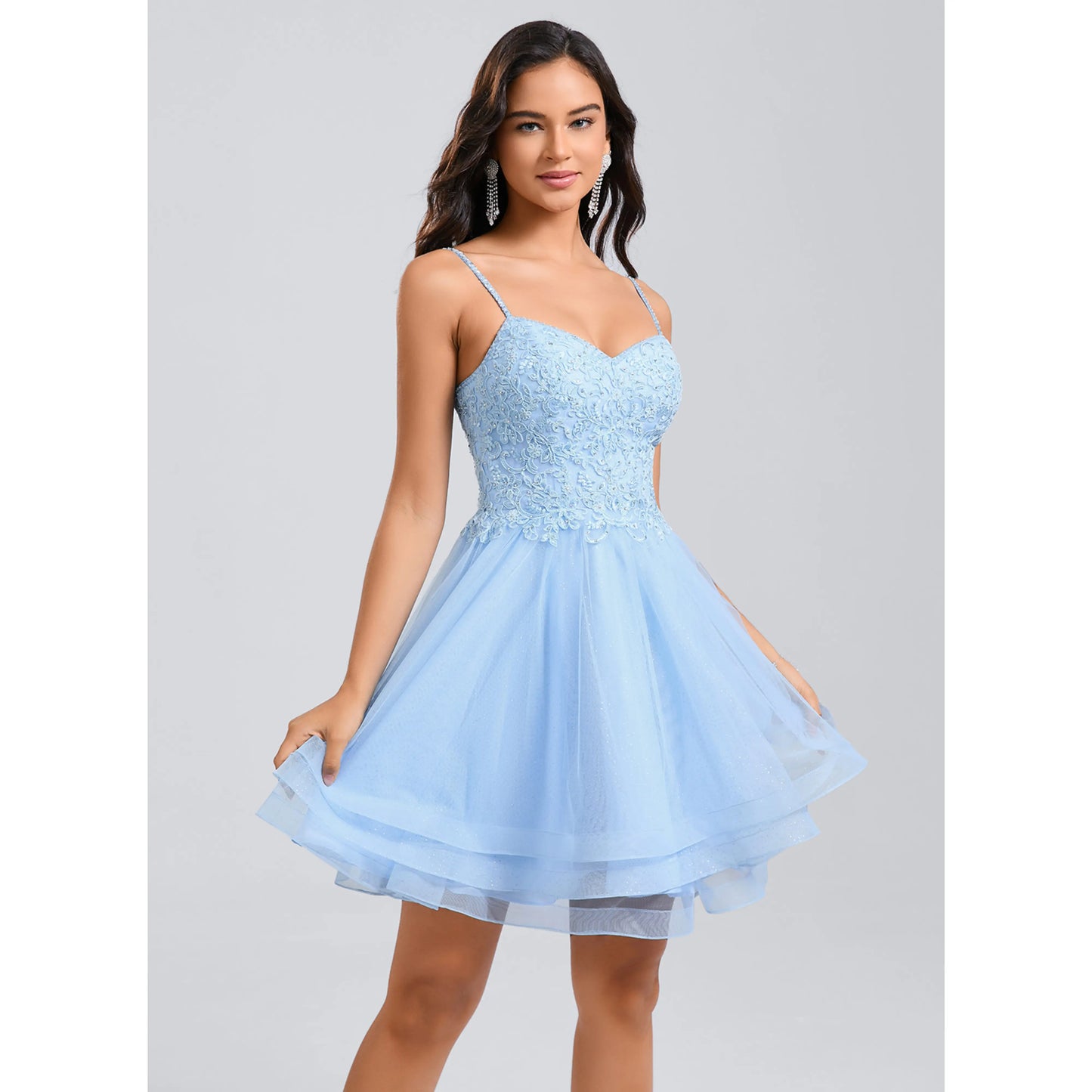 Sparkling A-Line Sweetheart Sleeveless Embroidered Light Blue Short Homecoming Dress