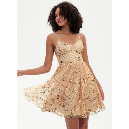 Sparkling A-Line Sweetheart Sleeveless Sequin Shimmer Champagne Short Homecoming Dress for Women