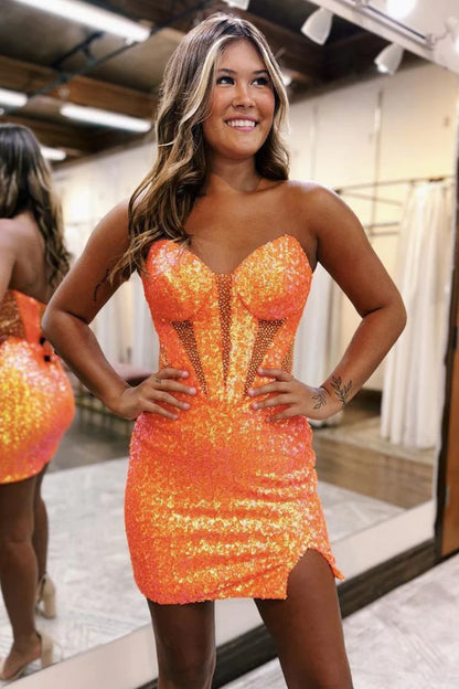 Full view of the sequined strapless bodycon dress, ideal for formal events.