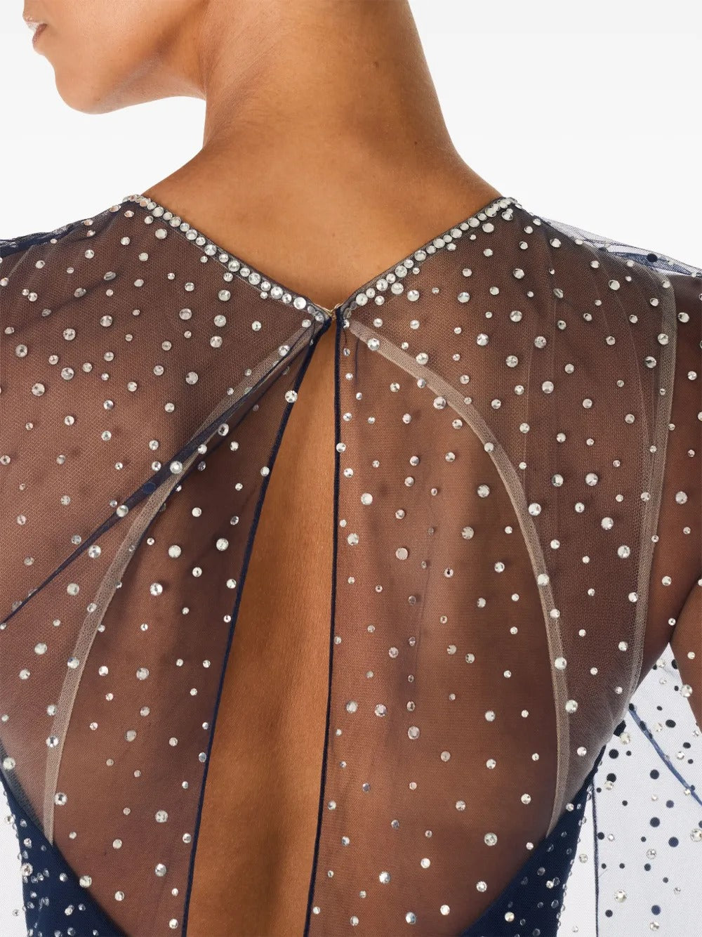 Starry Night Navy Blue Crystal-Embellished Cape-Sleeve Gown