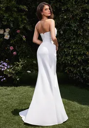 Strapless Draped Cowl Neck Satin Mermaid Wedding Dress With Side Slit & Lace Up Back