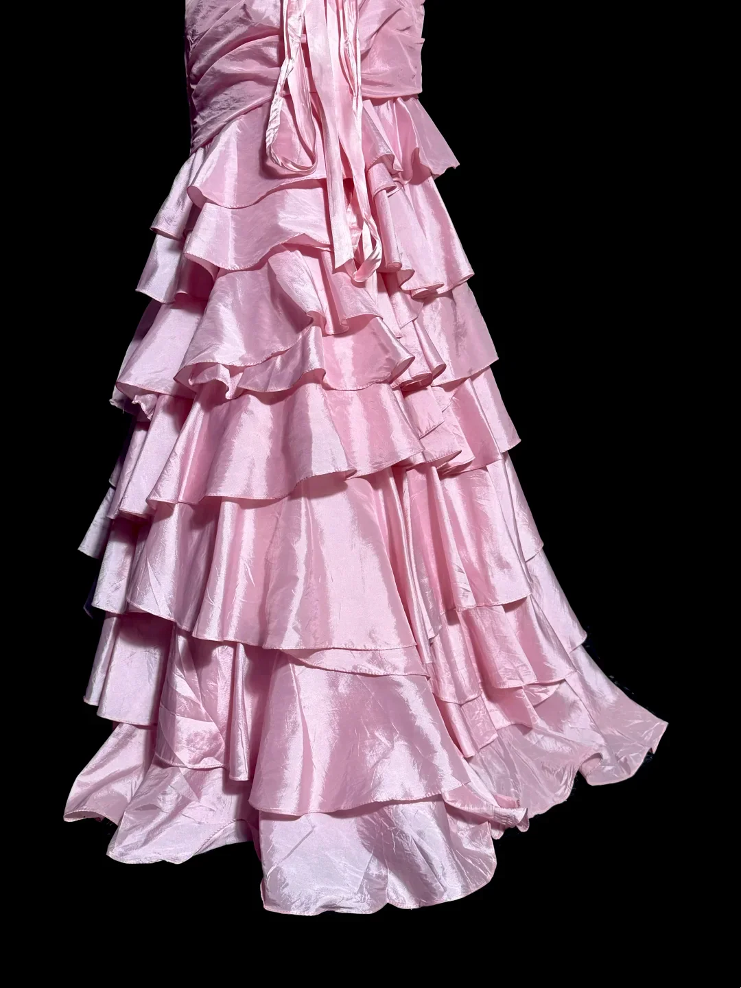 Strapless Ruched Satin Mermaid Prom Dress with Tiered Ruffles, Crystal Waist Embellishment and Lace-Up Back