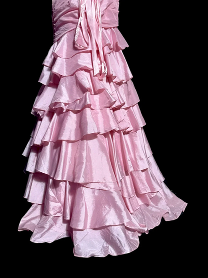 Strapless Ruched Satin Mermaid Prom Dress with Tiered Ruffles, Crystal Waist Embellishment and Lace-Up Back