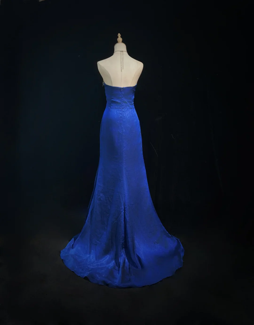 Strapless Sequin Bodice Satin Mermaid Prom Dress with Ruched Waist and Train