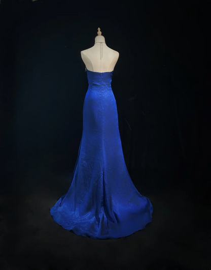 Strapless Sequin Bodice Satin Mermaid Prom Dress with Ruched Waist and Train