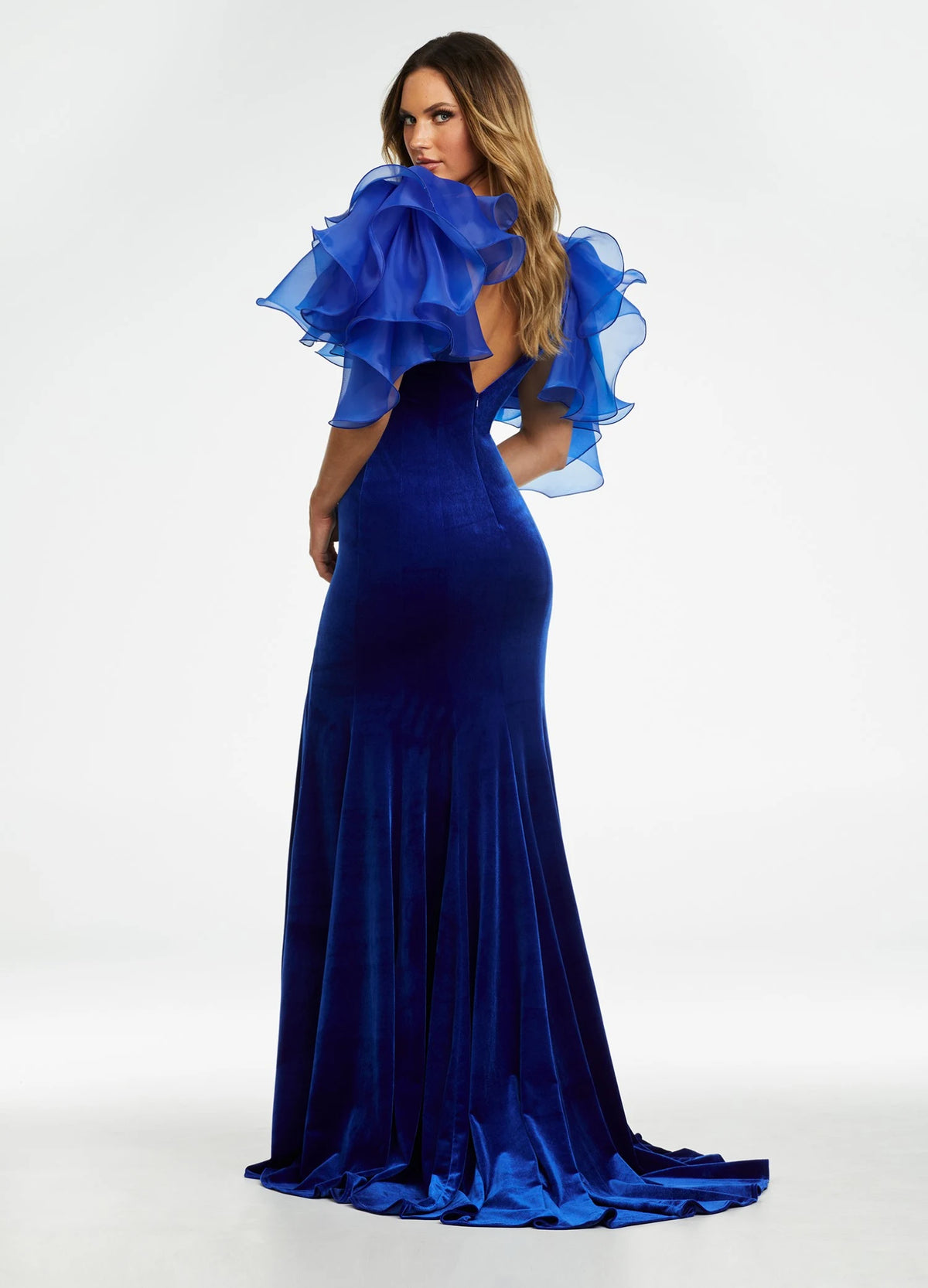 Striking Mermaid V-Neck Ruffled High Slit Black Floor-Length Evening Gown