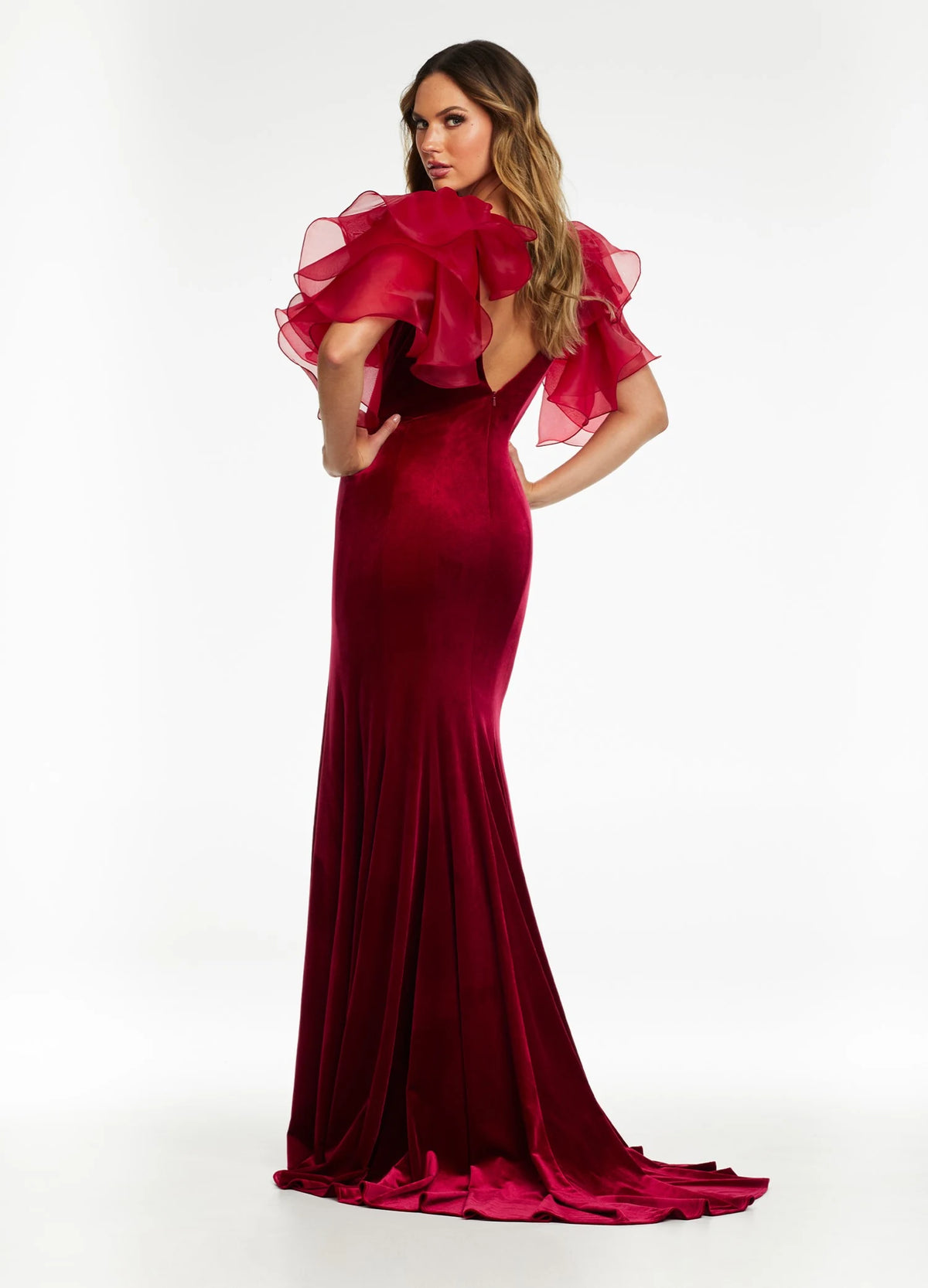 Striking Mermaid V-Neck Ruffled High Slit Black Floor-Length Evening Gown