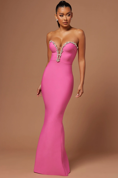 Stunning Mermaid Strapless Rhinestone Slit Long Evening Dress