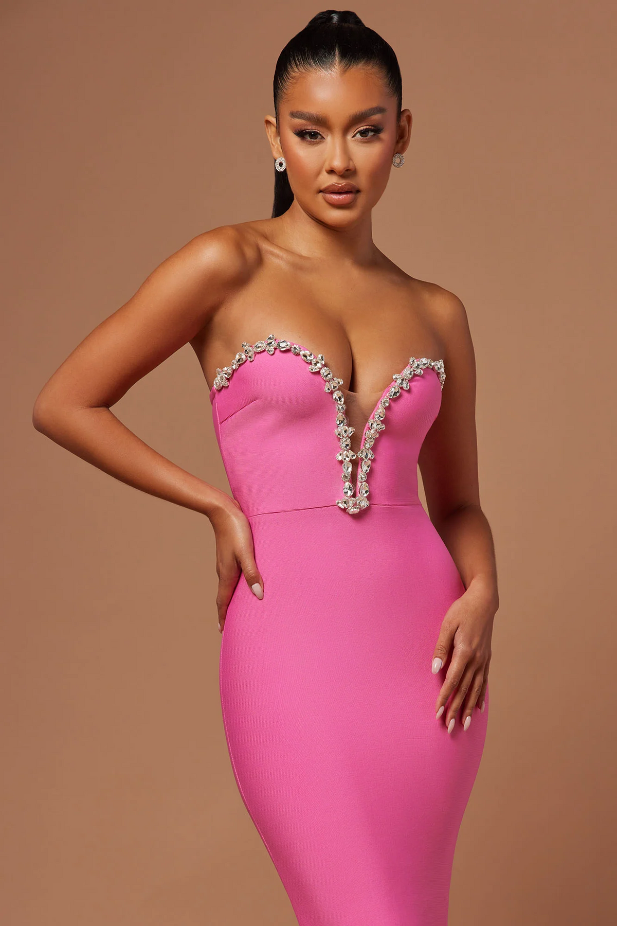 Stunning Mermaid Strapless Rhinestone Slit Long Evening Dress
