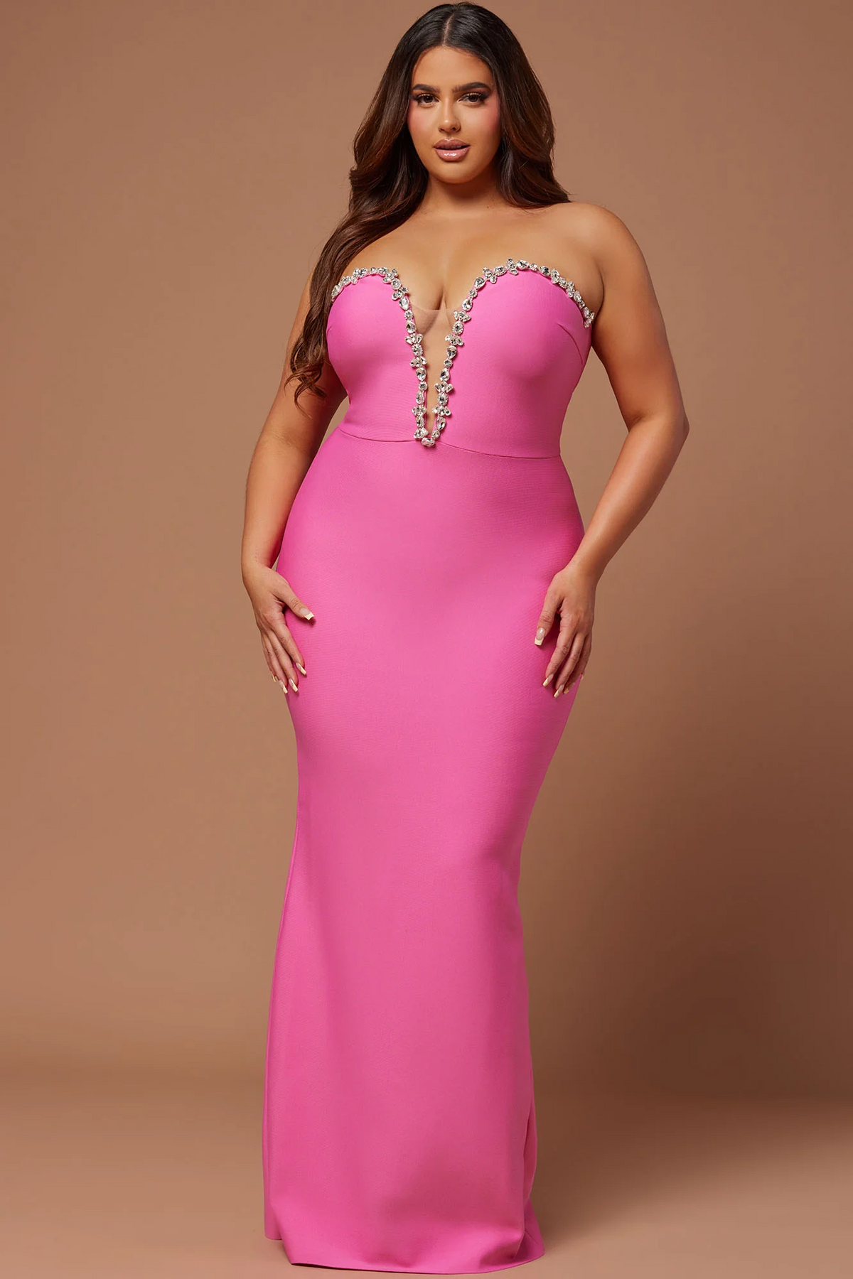 Stunning Mermaid Strapless Rhinestone Slit Long Evening Dress