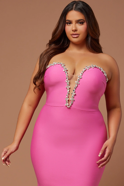 Stunning Mermaid Strapless Rhinestone Slit Long Evening Dress