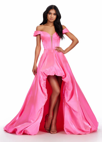 Stunning A-Line Off-Shoulder Corset High-Low Hot Pink Evening Dresses Women's Gown